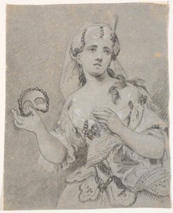 Giovane dama in costume turco con mezza maschera in mano da C.A. Lorentzen