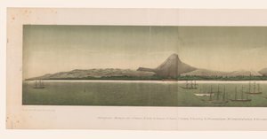 Veduta della costa di Groot-Atjeh, con la flotta della Prima Spedizione di Atjeh al largo