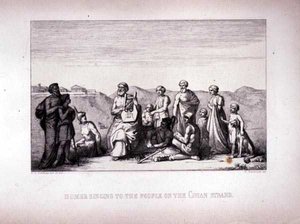 Omero che Canta al Popolo sulla Spiaggia di Chio, inciso da B.Barloccini, 1849