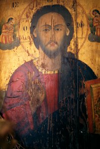 Cristo, dipinto su legno nella chiesa di Agios Antonios, Kavousi, Creta, Grecia (foto)