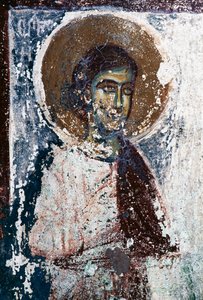 Figura di santo, affresco nella chiesa di Taxiarhon, Vecchio Pyli, isola di Kos, Grecia (foto)
