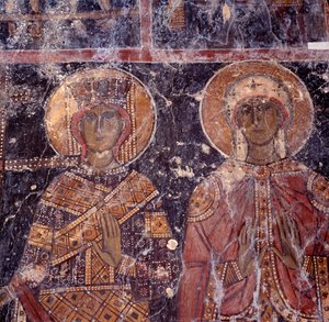 Affresco nella chiesa bizantina di Agios Nikolaos, Maza, Creta, Grecia da J.B. and Brown J. Rowbotham