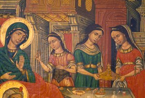 Madonna e donne che portano cibo, Arkadi, Creta, Grecia (foto) da J.B. and Brown J. Rowbotham