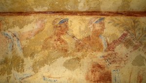 Musicisti, affresco, dettaglio, Tomba dei Demoni Azzurri, Necropoli di Tarquinia (Lista del Patrimonio Mondiale dell