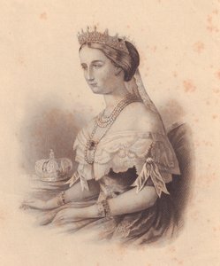Ritratto di Eugenia de Montijo de Guzman (1826-1920), Imperatrice dei Francesi, moglie di Napoleone III Bonaparte, incisione di W Wellstood, da ladies