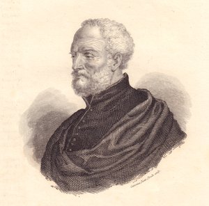 Ritratto del diplomatico e geografo italiano Giovanni Battista Ramusio, incisione in rame da J.B. and Brown J. Rowbotham