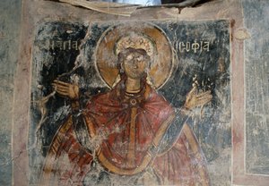 Santo, pareti affrescate nella chiesa di Agios Georgios, Komitades, Creta, Grecia (foto)