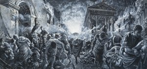 La distruzione di una città (gouache su carta) da C.L. Doughty