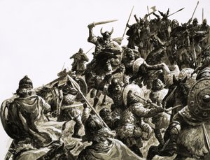 I vichinghi danesi attaccano le forze britanniche sotto il re Alfredo da C.L. Doughty