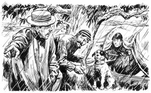 Illustrazione per Tre uomini in barca di Jerome K Jerome (penna e inchiostro) da C.L. Doughty