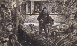 Il poeta John Milton nel suo giardino, con le figlie (gouache su carta)