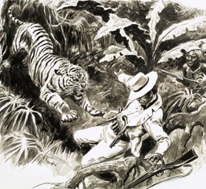 Tigre che attacca il cacciatore