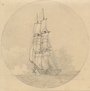 Una brigantina a vela vista di fronte da Christoffer Wilhelm Eckersberg