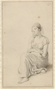 Una donna seduta appoggiata a un blocco di pietra e addormentata da Christoffer Wilhelm Eckersberg