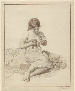 Una bambina che si è punta il dito con una spina di rosa da Christoffer Wilhelm Eckersberg