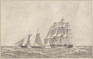 Una goletta che sfugge a una fregata inseguitrice da Christoffer Wilhelm Eckersberg
