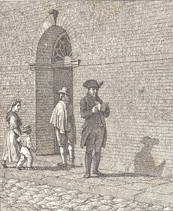 Davanti a una porta della chiesa