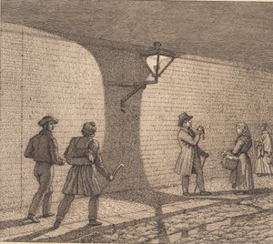 Scena di strada alla luce della lanterna. Illustrazione per "Prospettiva lineare", Tavola VIII da Christoffer Wilhelm Eckersberg