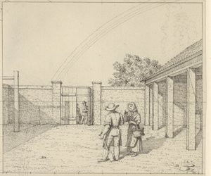 Prospettiva lineare applicata alla pittura - Bozza per versione non utilizzata della Tavola V,2 - Arcobaleno sopra il cortile da Christoffer Wilhelm Eckersberg