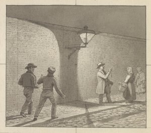 Prospettiva lineare applicata alla pittura, Tavola VIII, fig. 1 - Attività notturna sotto il lampione da Christoffer Wilhelm Eckersberg