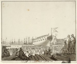 La nave da linea Prins Christian Frederik viene varata da Christoffer Wilhelm Eckersberg