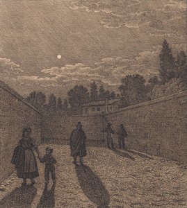 Chiaro di luna su una strada. Illustrazione per "Linearperspectiven", Tavola IV da Christoffer Wilhelm Eckersberg