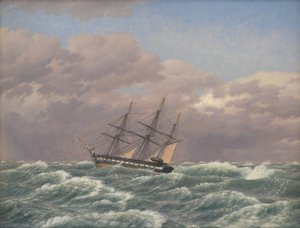 La corvetta "Galathea" in una tempesta nel Mare del Nord