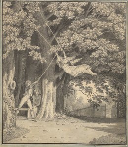 I boschi di Skjoldnæsholm con un giovane che dondola una giovane ragazza da Christoffer Wilhelm Eckersberg