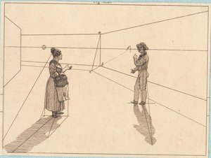 Due figure in una costruzione geometrica. Illustrazione per "Linearperspectiven", Tavola IV da Christoffer Wilhelm Eckersberg