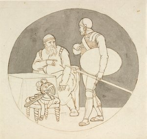 Due guerrieri, uno in piedi, l