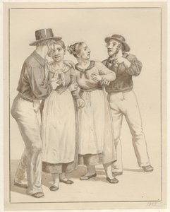 Due marinai corteggiano due ragazze da Christoffer Wilhelm Eckersberg