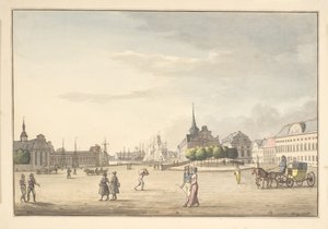 Vista dalla piazza del castello verso la Borsa e la banca