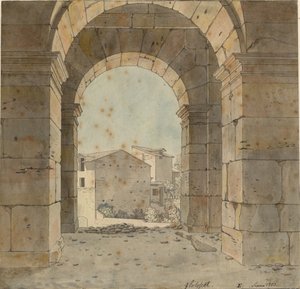 Vista verso nord attraverso uno degli archi del secondo piano del Colosseo a Roma da Christoffer Wilhelm Eckersberg