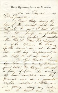 Lettera firmata C.C. Bailey, Quartier Generale, Stato del Missouri, St. Louis, al Governatore [Hamilton R. Gamble], 12 agosto 1863