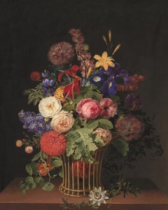 Un cestino leggero in vimini con fiori, opera di C. D. Fritzsch da C. D. Fritzsch