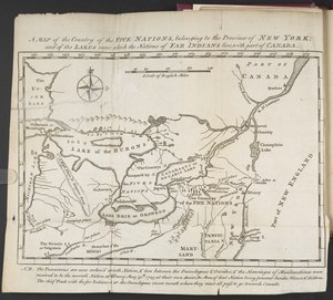 Una mappa del paese delle Cinque Nazioni, appartenente alla provincia di New York; e dei laghi vicino ai quali vivono le nazioni degli indiani lontani, con parte del Canada da Cadwallader Colden