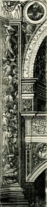 Fregio decorato da Callisto Piazza, Tempio Civico della Beata Vergine Incoronata, Lodi, Lombardia, Italia, xilografia da Callisto Piazza