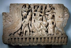 Frontone che mostra Parvati e Shiva, stile Bayon, da Preah Pithu, Angkor, inizio XIII secolo (arenaria)