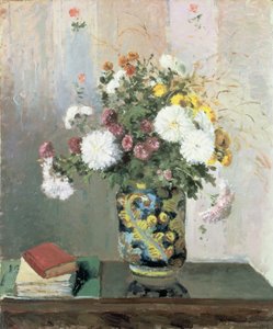 Bouquet di fiori, crisantemi in un vaso cinese