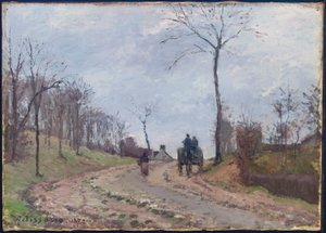Carrozza su una strada di campagna, inverno, periferia di Louveciennes da Camille Jacob Pissarro