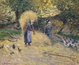Contadini che sollevano paglia, Montfoucault, 1875 da Camille Jacob Pissarro