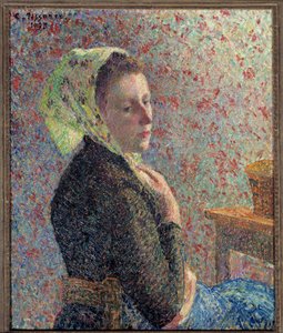 Ritratto di una donna con un foglio verde da Camille Jacob Pissarro