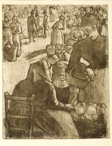 Mercato ortofrutticolo a Pontoise, 1891 (acquaforte e acquatinta) da Camille Jacob Pissarro