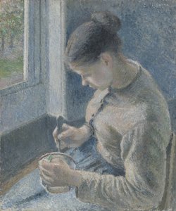 Giovane contadina che prende il caffè da Camille Jacob Pissarro
