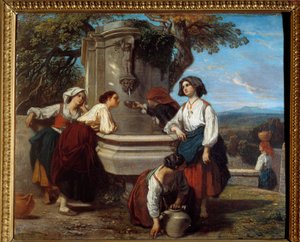 Ossaloises alla fontana. Contadini della valle di Ossau si incontrano per discutere alla fontana. Dipinto di Camille Roqueplan (1803-1855) da Camille Joseph Etienne Roqueplan