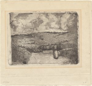 Una donna che cammina lungo una strada di campagna da Camille Pissarro