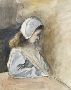 Jeanne-Rachel Pissarro seduta a un tavolo, c1872 da Camille Pissarro
