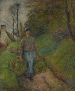 Contadina che trasporta due fasci di fieno da Camille Pissarro