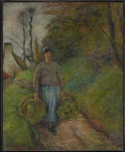 Contadina che trasporta due fasci di fieno da Camille Pissarro