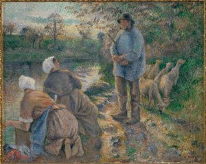 Pastore e lavandaie (dipinto su tela) da Camille Pissarro